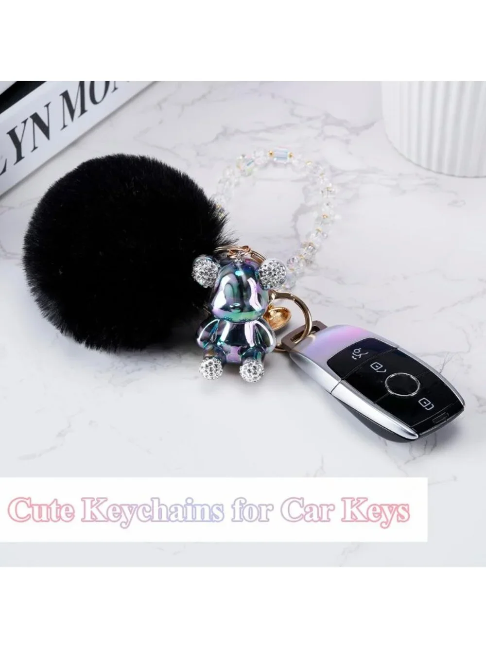 Cute Pink Pom Pom Keychain for Women | Adorable Car Accessories & Gifts